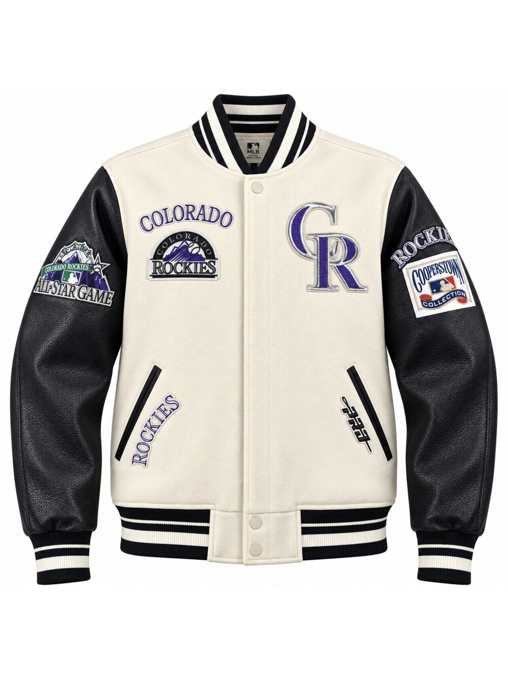 Pro Standard Colorado Rockies Wool Varsity Jacket Mens Large Cream Black MLB New